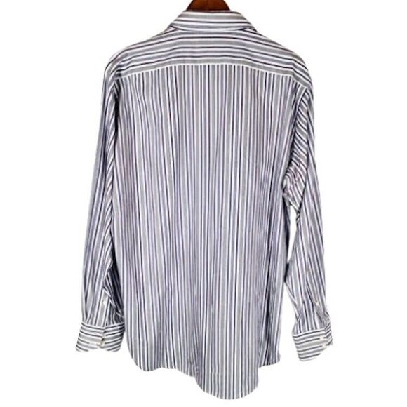 Thomas Dean Dress Shirt Size XL White Purple Grey Stripes Flip Collar Cuffs TD - Picture 3 of 8